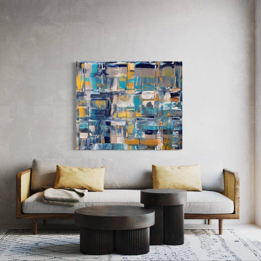 Blue, Gold & White - Original Canvas Abstract Art - JS Acrylics